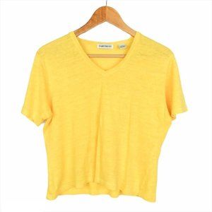 Barry Bricken 100% Linen Yellow V-Neck Casual Top